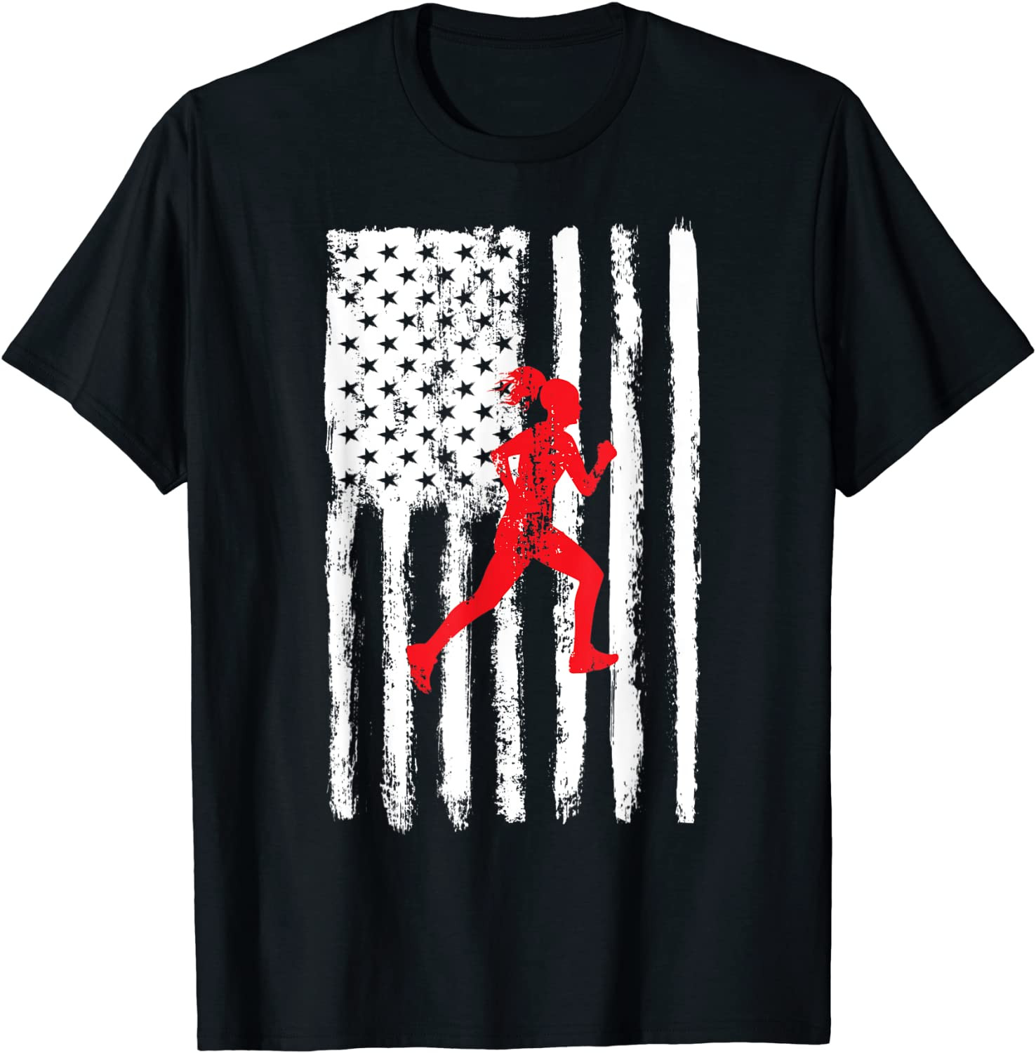 American Flag Running Silhouette Patriotic Runner T-Shirt