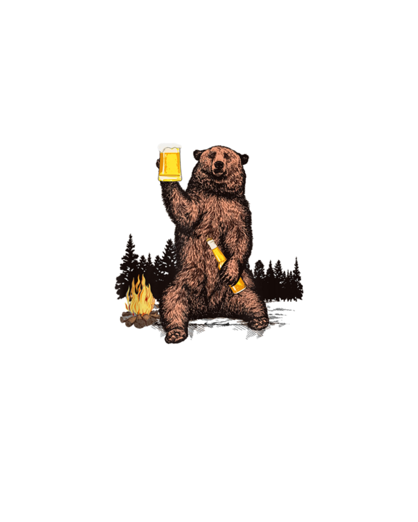 Bear Drinking Beer Camp Fire Woods Outdoor Funny Grizzly T-Shirt