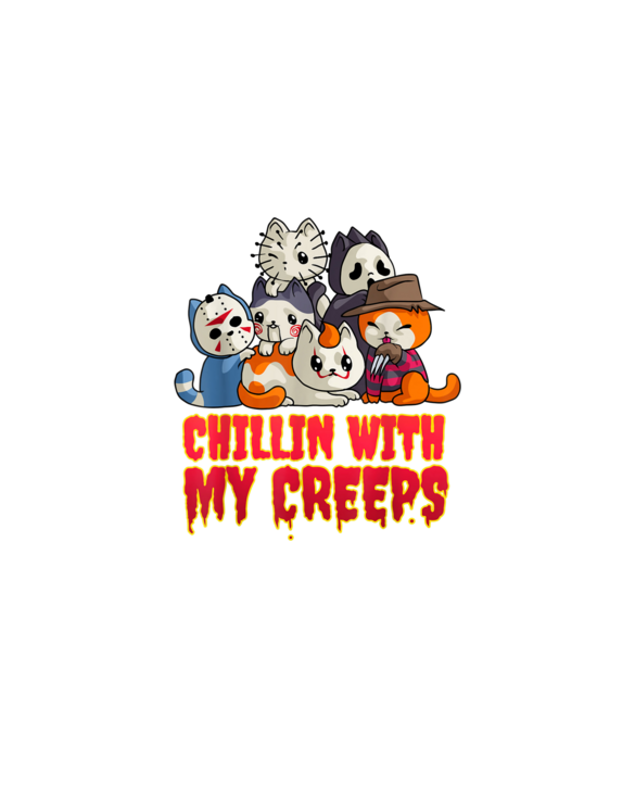 Chillin With My Creeps Funny Cat Horror Movies Serial Killer T-Shirt
