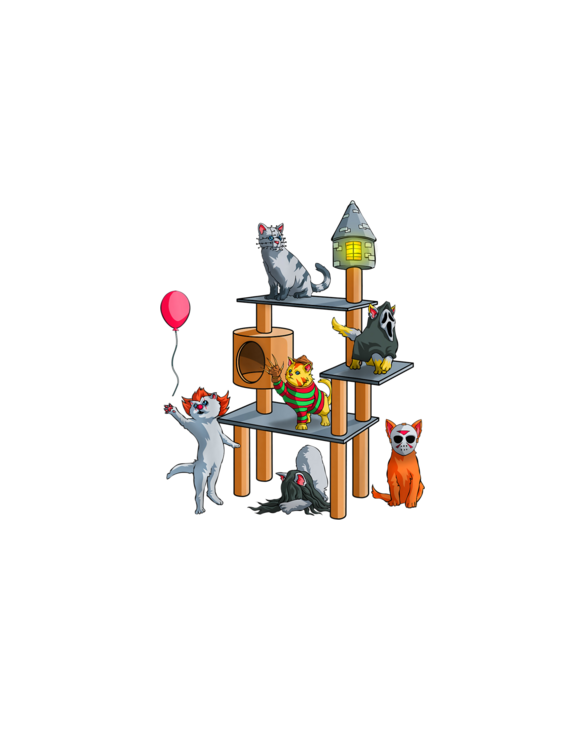 Funny Cat Horror Movies Cute Halloween For Cat Kitty Lovers T-Shirt