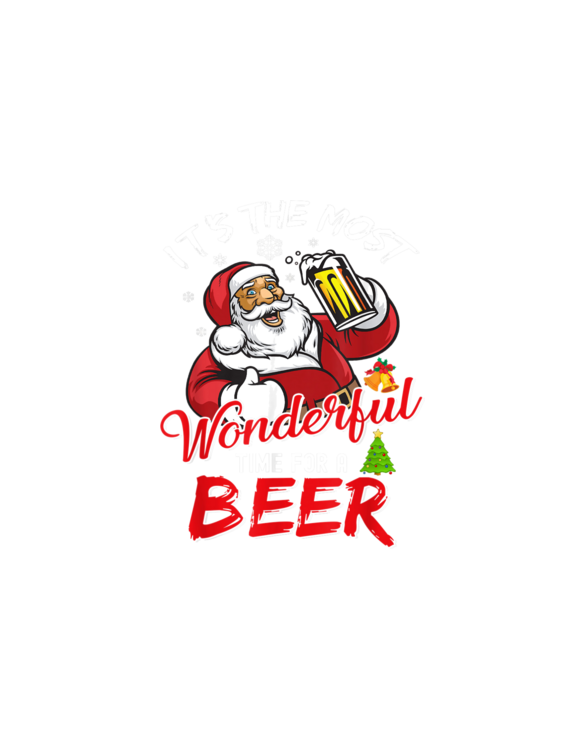 Funny Christmas Santa Claus Drinking Beer Wonderful Time T-Shirt