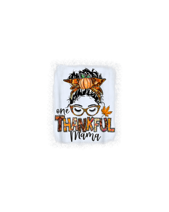 Funny Messy Bun One Thankful Mama Fall Autumn Thanksgiving T-Shirt