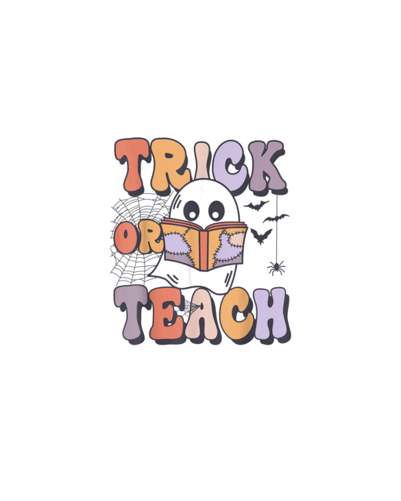 Groovy Style Ghost Trick Or Teach Teachers Halloween Funny T-Shirt