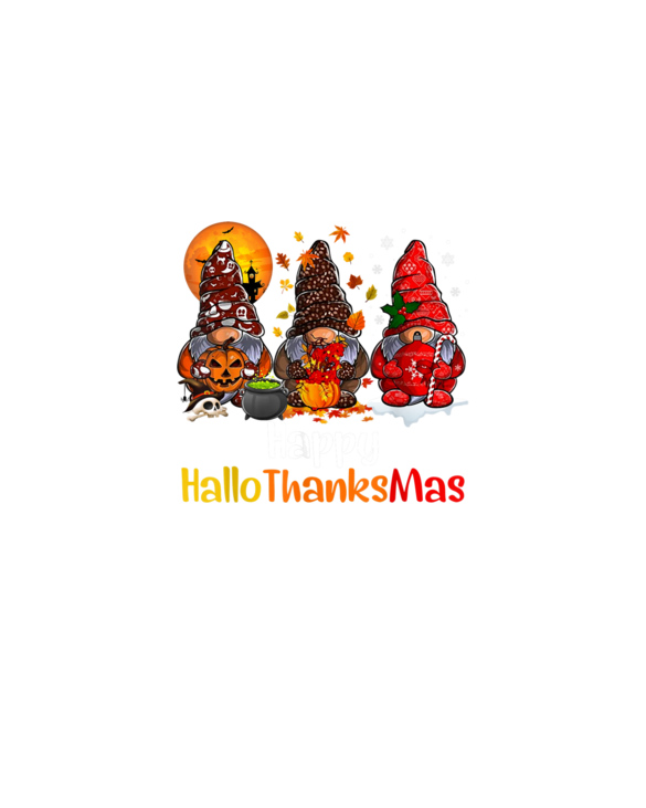 Happy Hallothanksmas Gnomes Halloween Thanksgiving Christmas T-Shirt