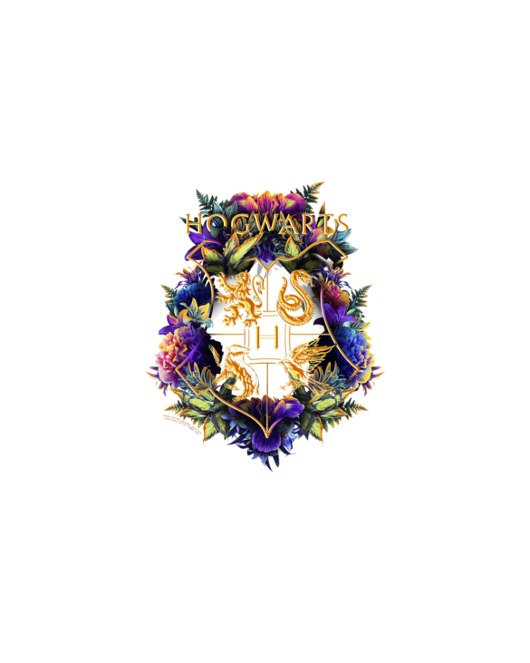 Harry Potter Hogwarts Multi-Colored Floral Crest T-Shirt