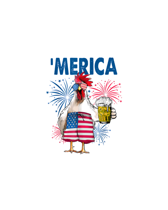 Merica Funny Chicken With Beer USA Flag 4th Of July T-Shirt