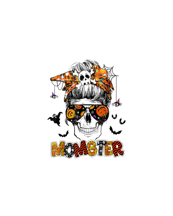 Momster Halloween Costume Skull Mom Messy Hair Bun Monster T-Shirt