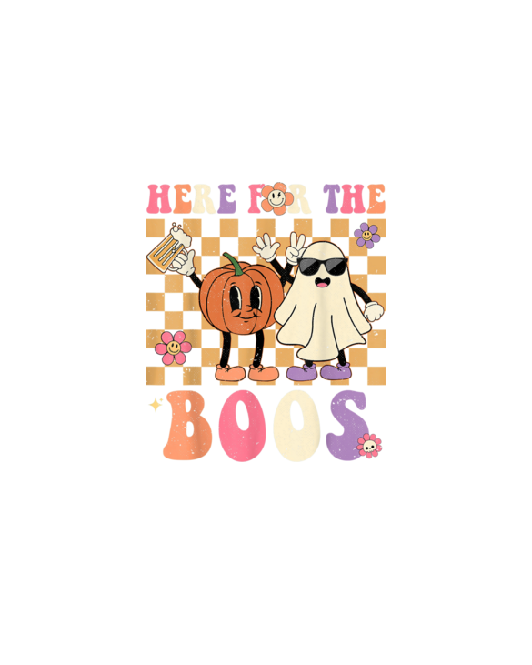 Retro Groovy Here For The Boos Funny Punpkin Ghost Halloween T-Shirt