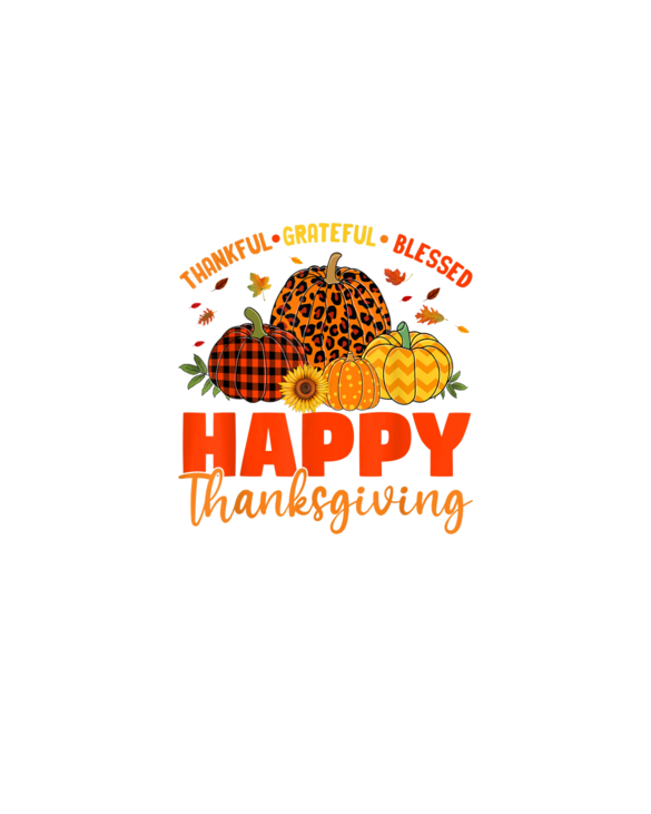Thankful Grateful Blessed Leopard Plaid Pumpkin Thanksgiving T-Shirt