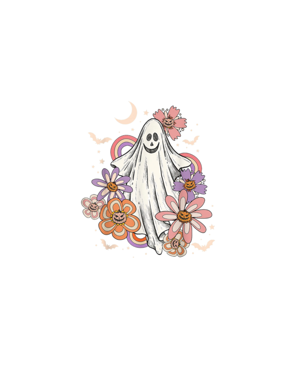 Vintage Floral Ghost Cute Halloween Costume Funny Graphic T-Shirt