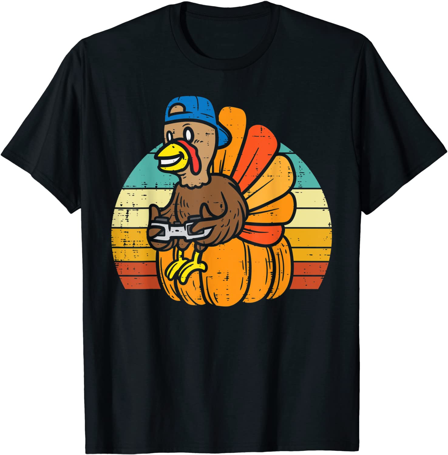 Gamer Turkey Pumpkin Retro Boys Thanksgiving Video Games Men T-Shirt