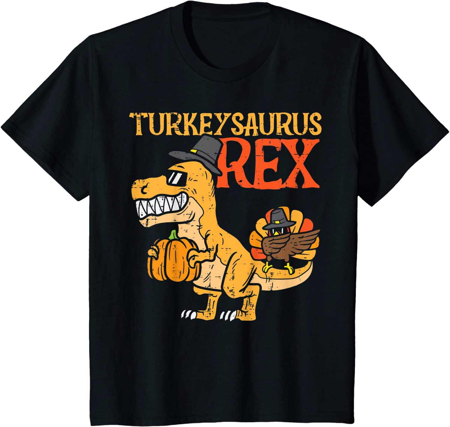 Kids Turkeysaurus Rex Dab Turkey Dino Toddler Boys Thanksgiving T-Shirt