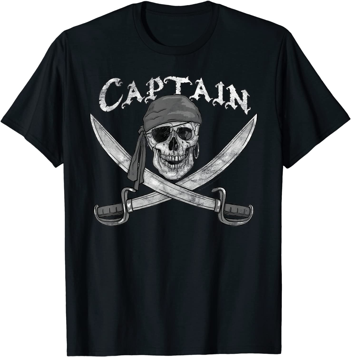Pirate Ship Captain Skull & Cutlasses Jolly Roger T-Shirt