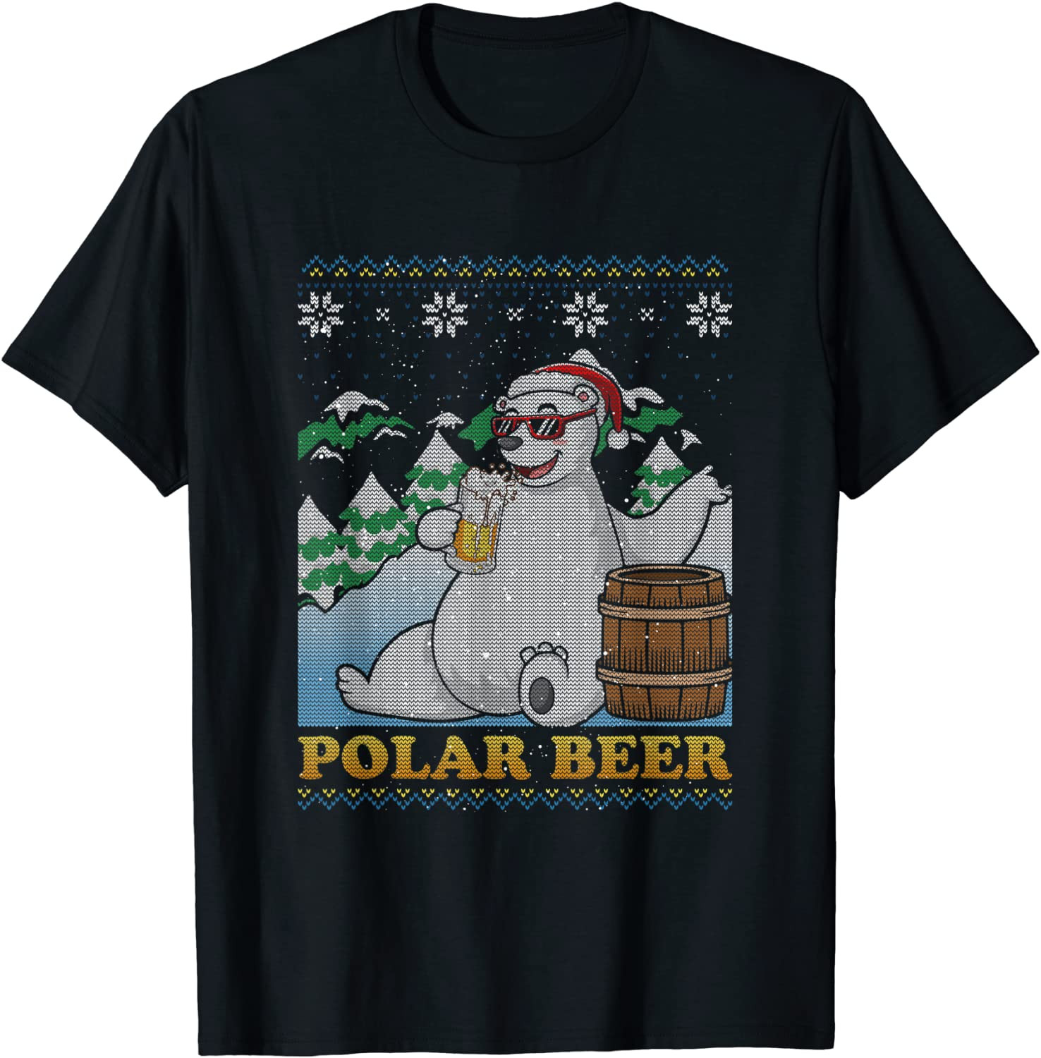 Polar Bear Santa Claus Drinking Beer Ugly Christmas  T-Shirt