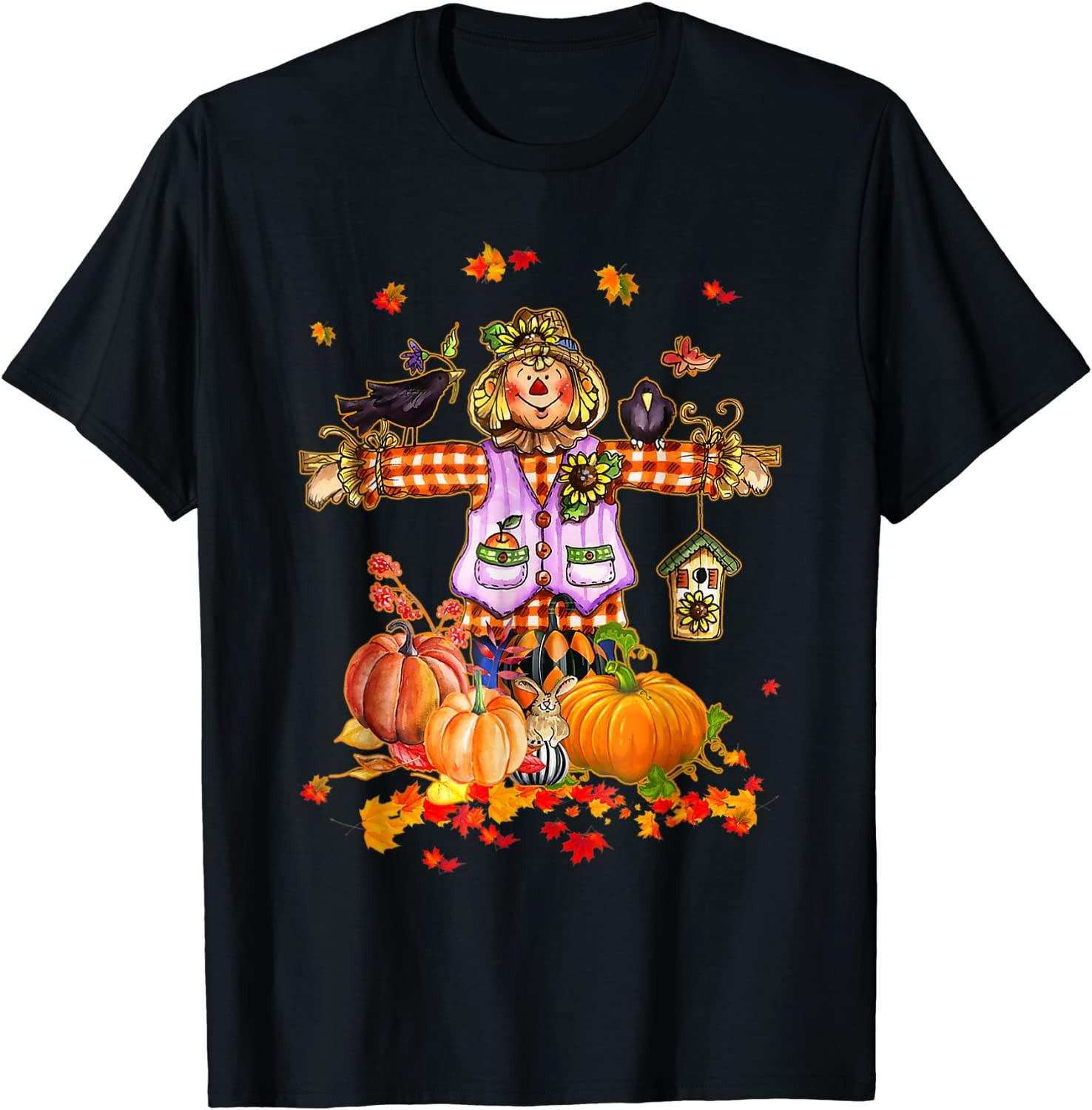 Scarecrow Autumn Hello Fall Pumpkin Thanksgiving Halloween T-Shirt