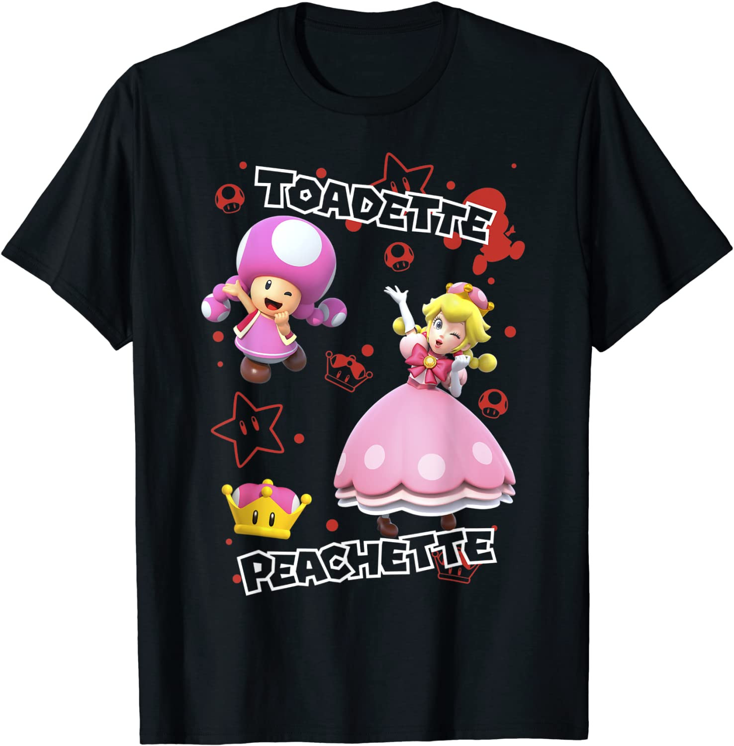 Super Mario Peachette And Toadette Symbol Collage Portrait T-Shirt