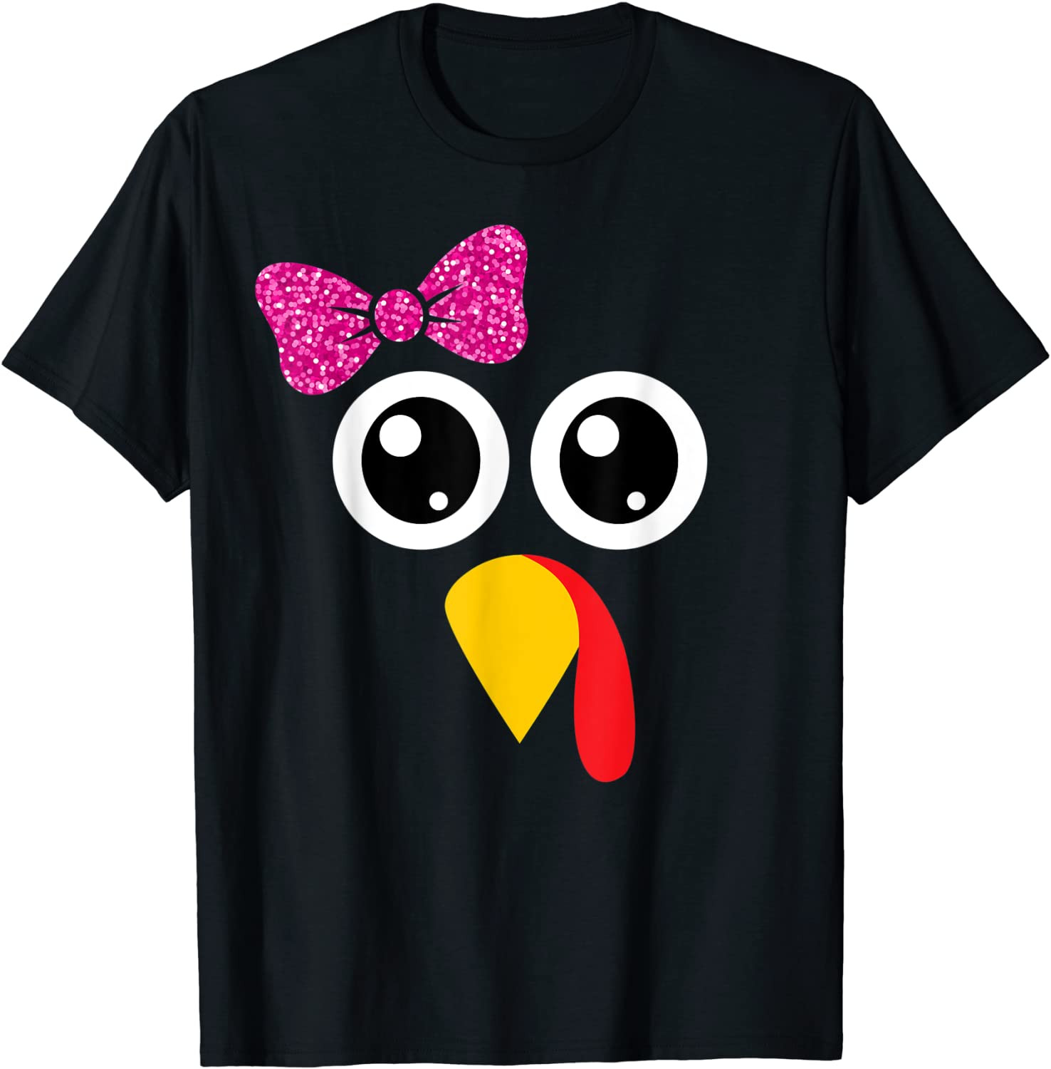 Thanksgiving Turkey Face Cute Pink Bow Girls T-Shirt