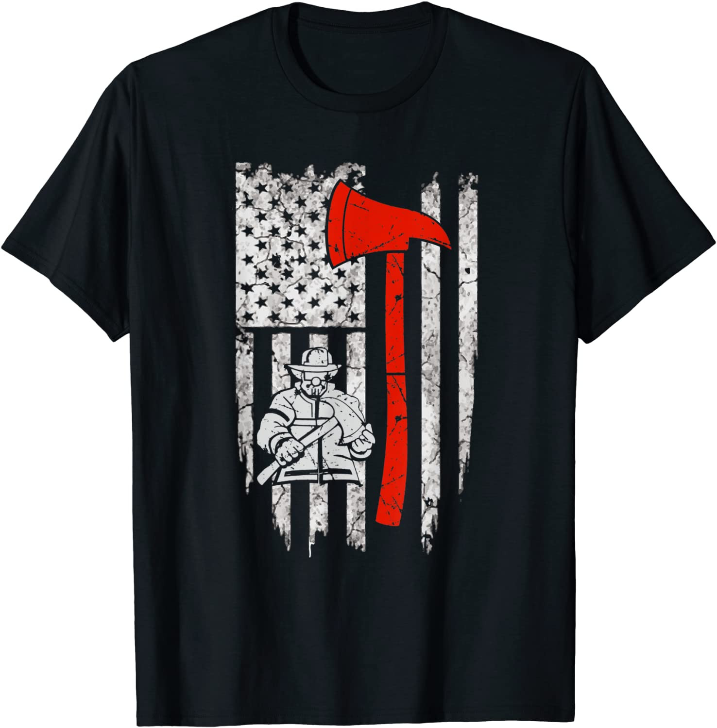 Thin Red Line Firefighter USA Flag T-Shirt