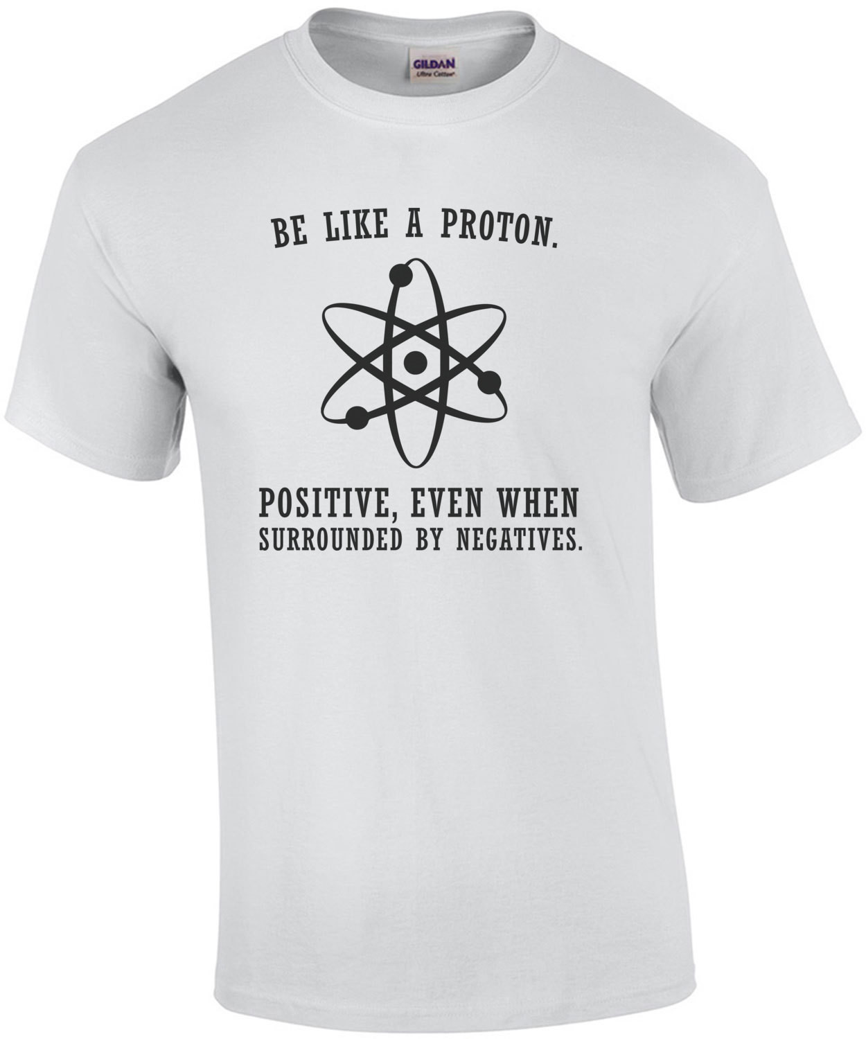 Be like a proton. Positive, even when surrounded by negatives. Funny