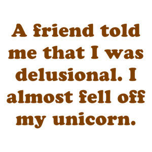 A friend told me that I was delusional. I almost fell off my unicorn.