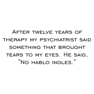 After twelve years of therapy my psychiatrist said something that brought tears to my eyes. He said, "No hablo ingles."