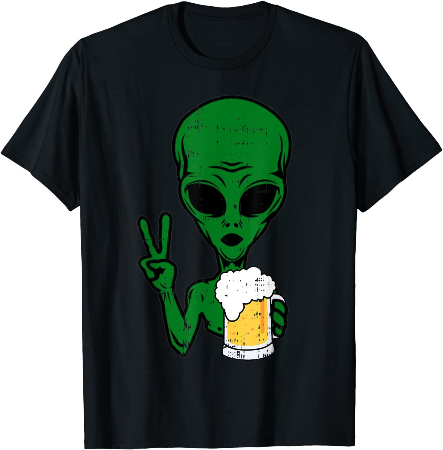 Area-51 Alien Beer Peace Sign Lazy Drinking Halloween Gift T-Shirt