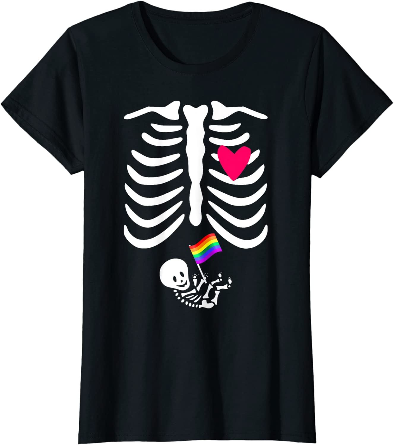 Baby Skeleton With Rainbow Flag For Pregnant Women Halloween T-Shirt