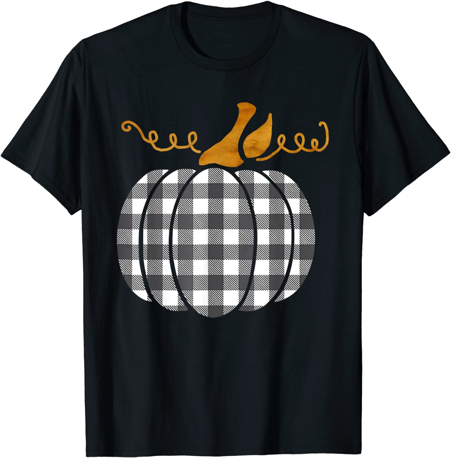 Black-White Classic Buffalo-Plaid Thanksgiving Pumpkin Cute T-Shirt