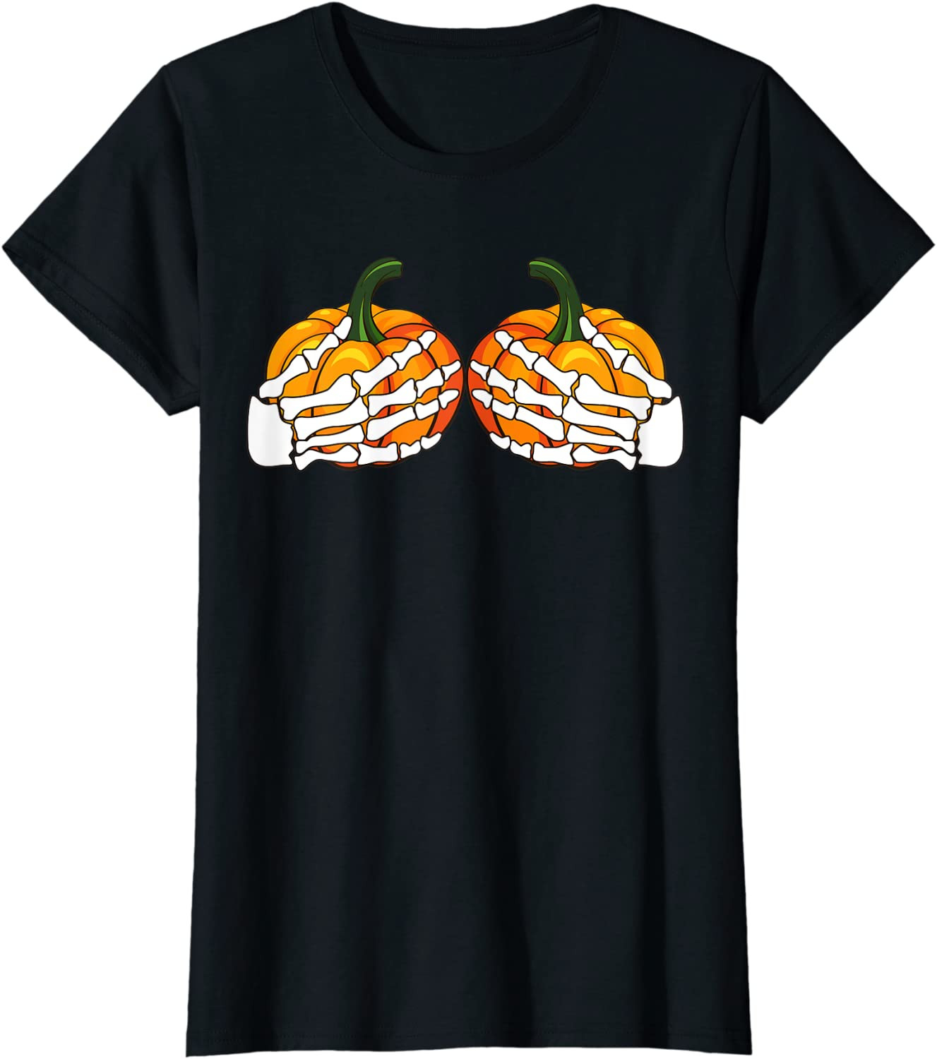 Boob Skeleton Hands Grabbing Pumpkin Bra Halloween T-Shirt