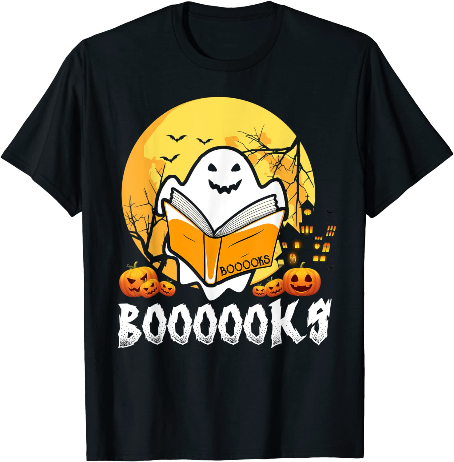 Boooks Halloween Boo Ghost Reading Book Lover Halloween Gift T-Shirt