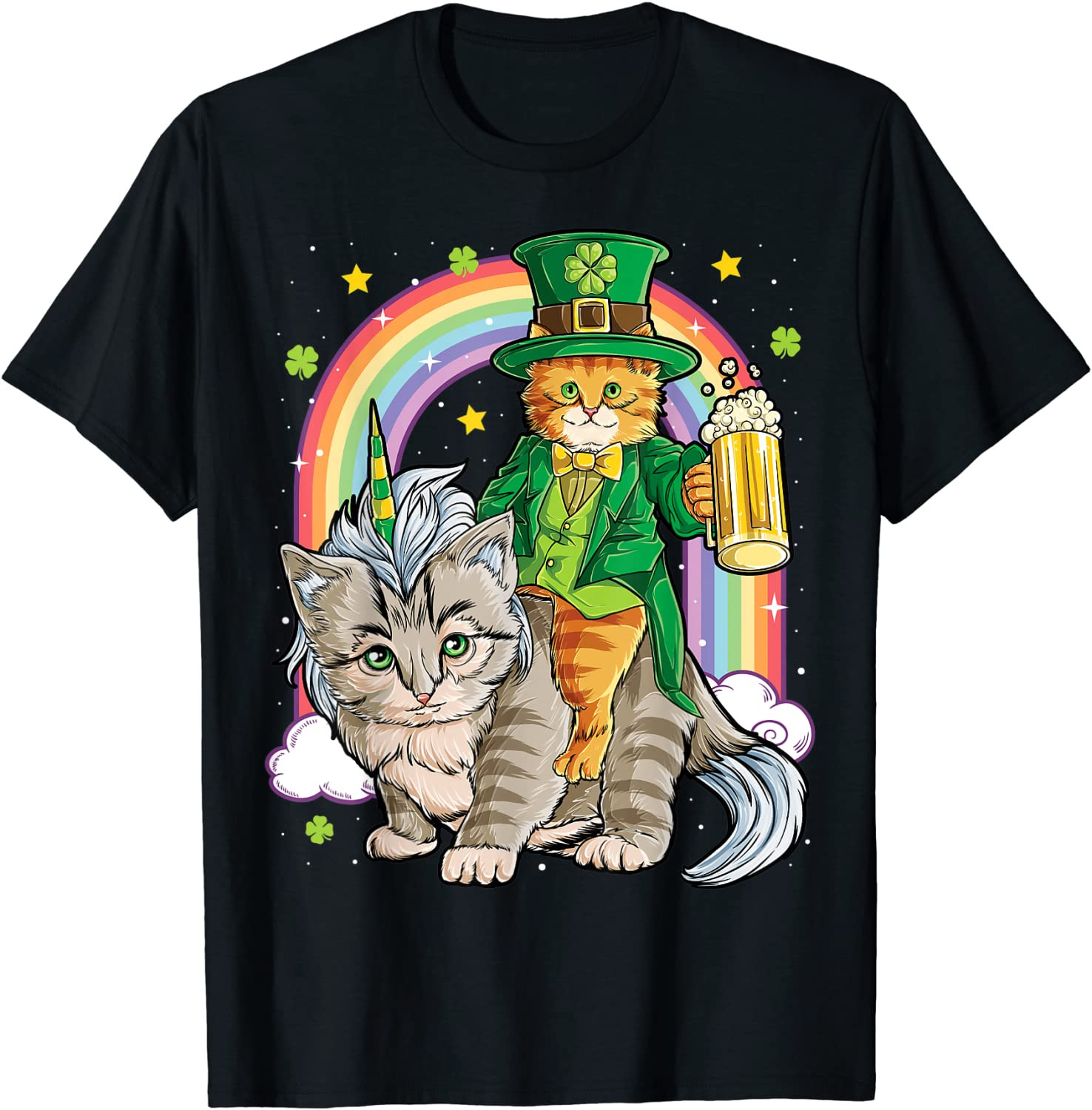 Cat Unicorn Leprechaun St Patricks Day Women Caticorn Beer T-Shirt