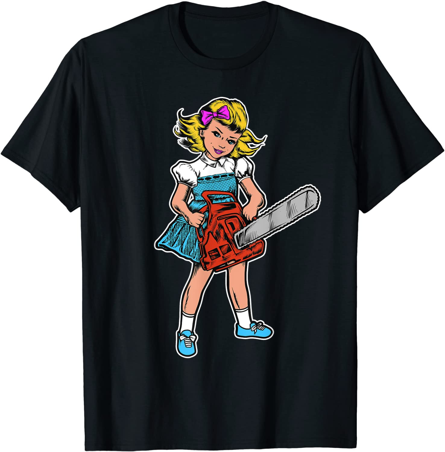 Chainsaw Girl Goth Punk Emo Retro Vintage Horror Movie Fan T-Shirt