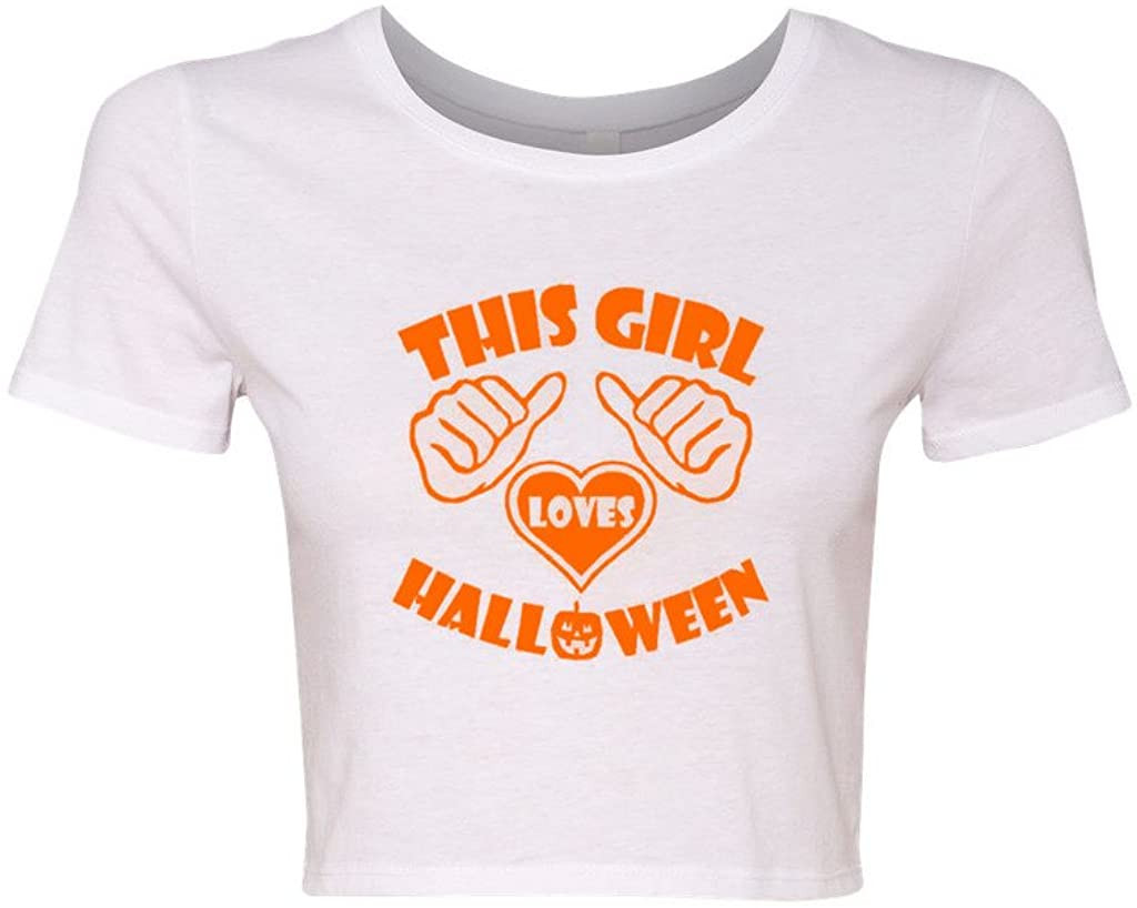Crop Top Ladies This Girl Loves Halloween Costume Spooky T-Shirt