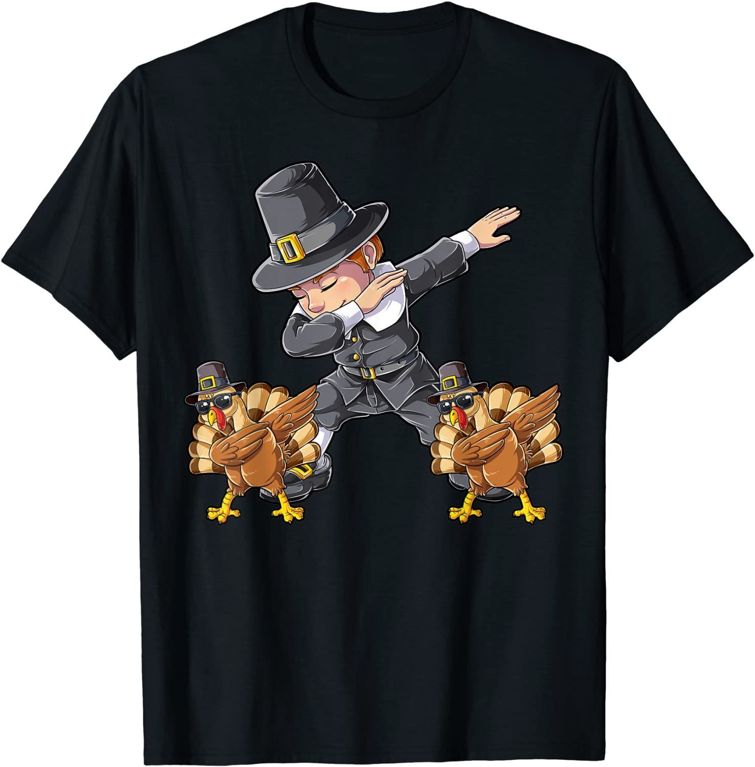 Dabbing Pilgrim Turkey Thanksgiving Day Boys Men T-Shirt
