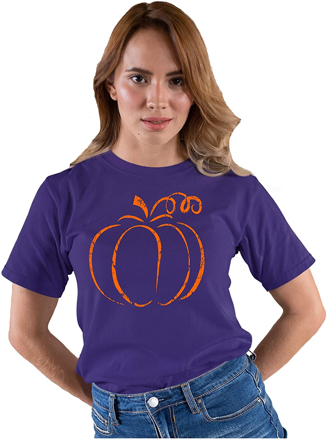 Distressed Pumpkin Fall Halloween Fashion T-Shirt