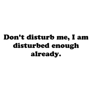 Don't disturb me, I am disturbed enough already.