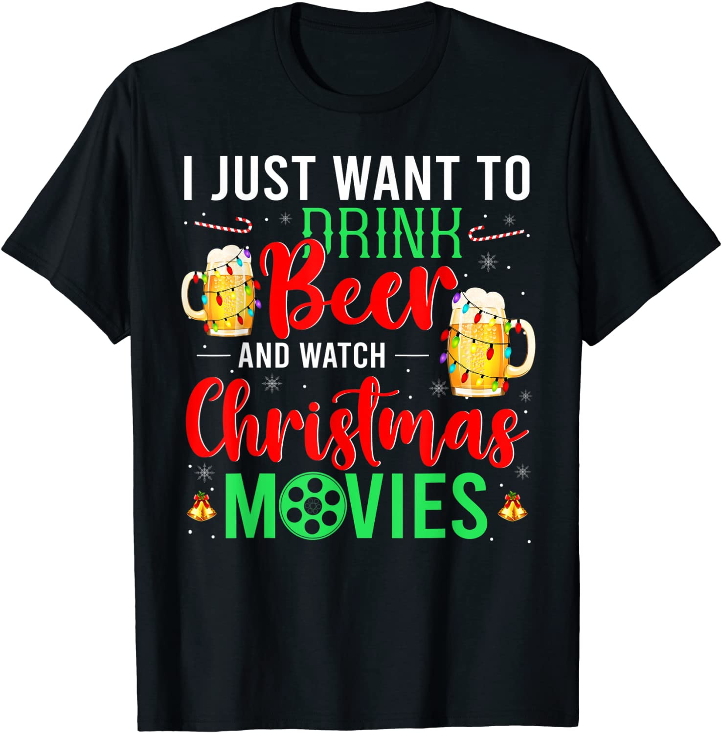 Drink Beer And Watch Christmas Movies Santa Drinking Lover T-Shirt