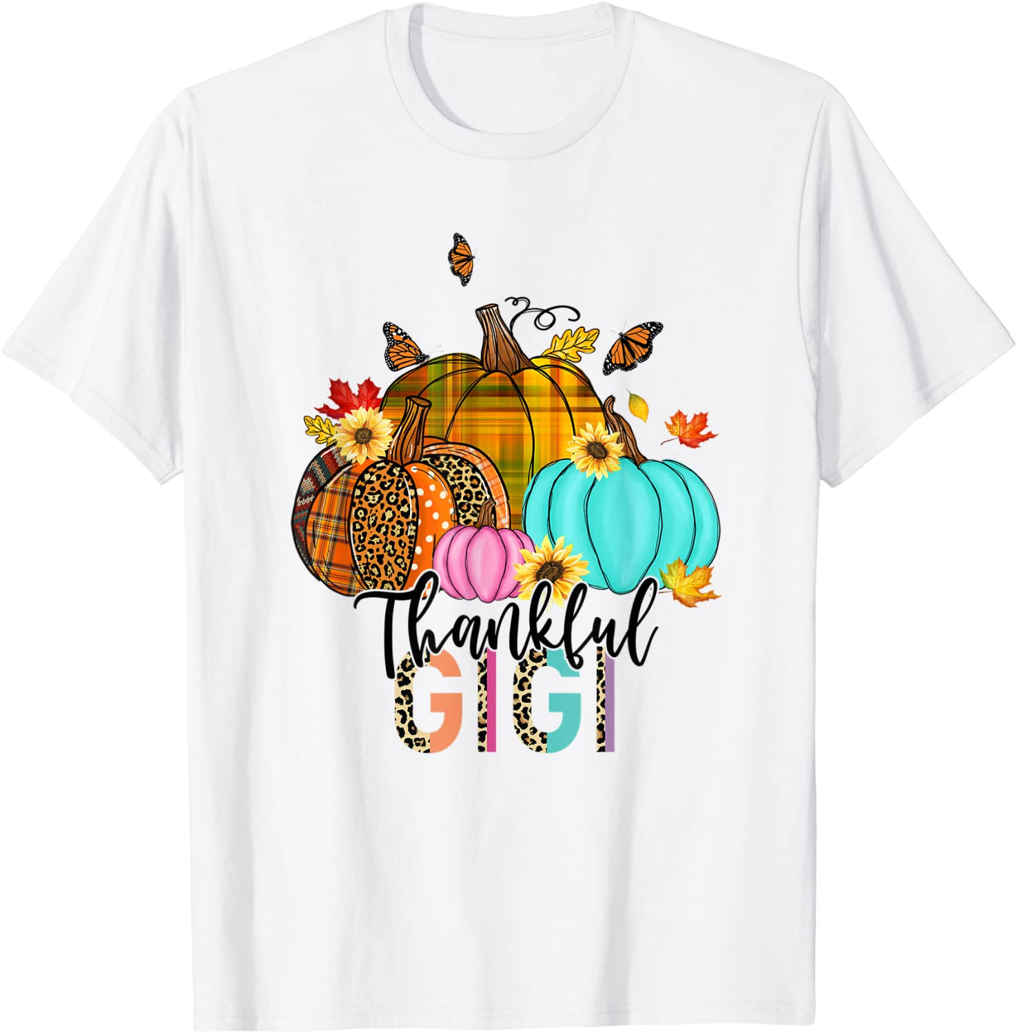 Fall Leopard Plaid Pumpkins Thankful Gigi Thanksgiving T-Shirt
