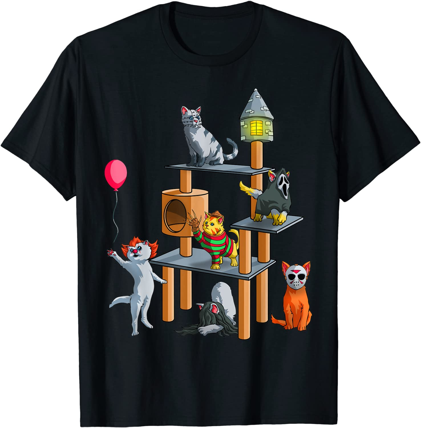 Funny Cat Horror Movies Cute Halloween For Cat Kitty Lovers T-Shirt