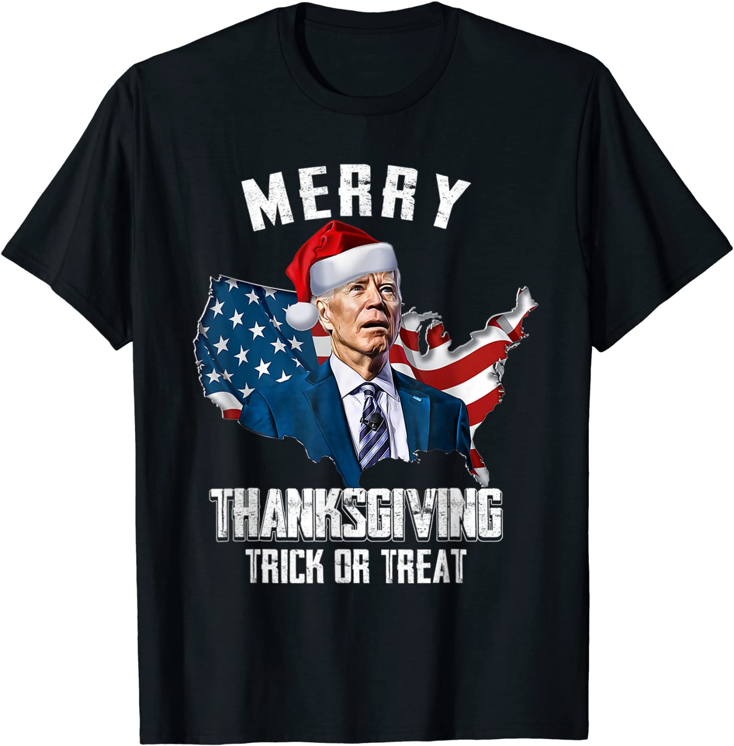 Funny Joe Biden Merry Thanksgiving USA Flag Anti Biden T-Shirt