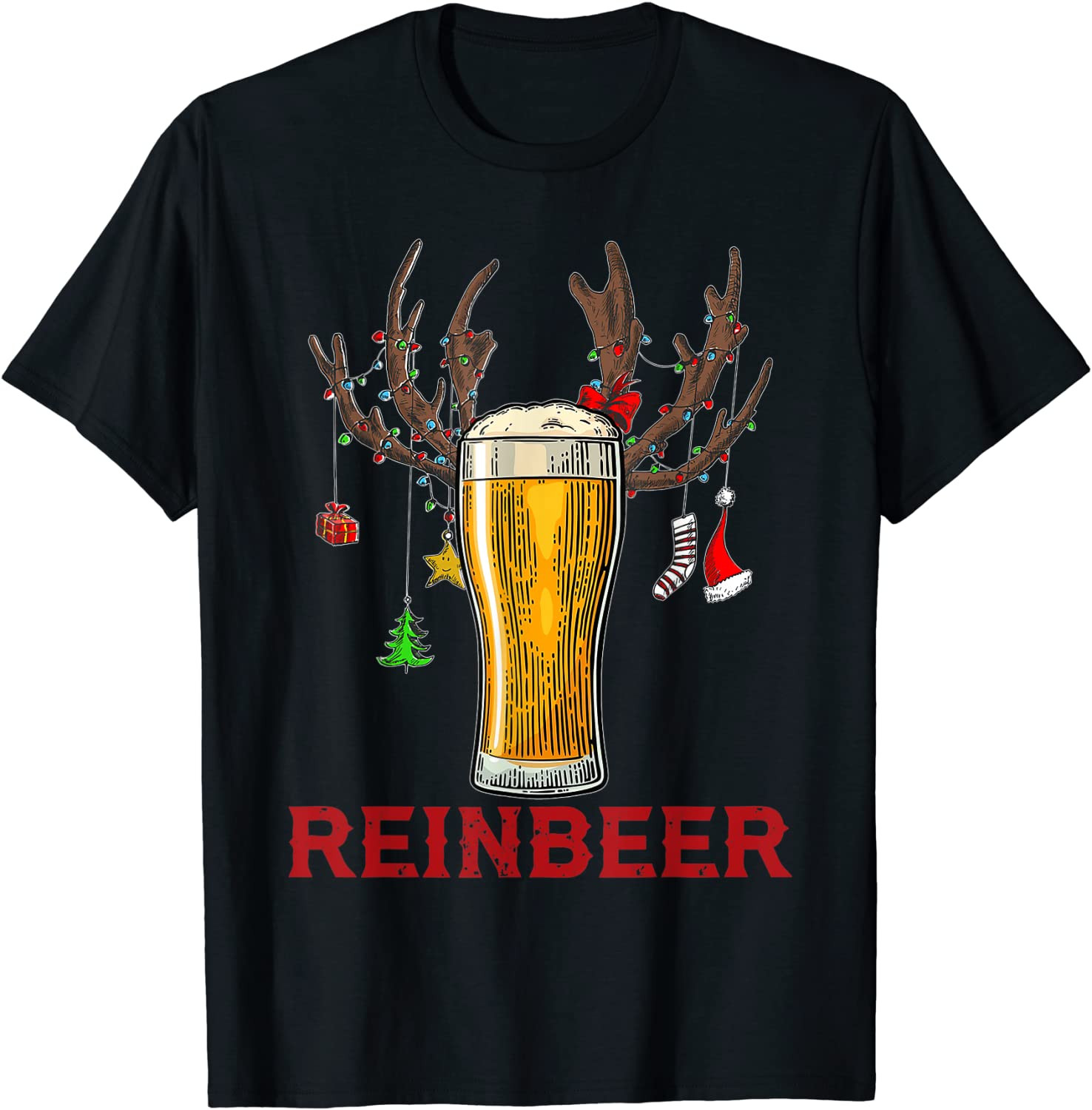 Funny Reinbeer Reindeer Beer Glass Drinking Lover Christmas T-Shirt
