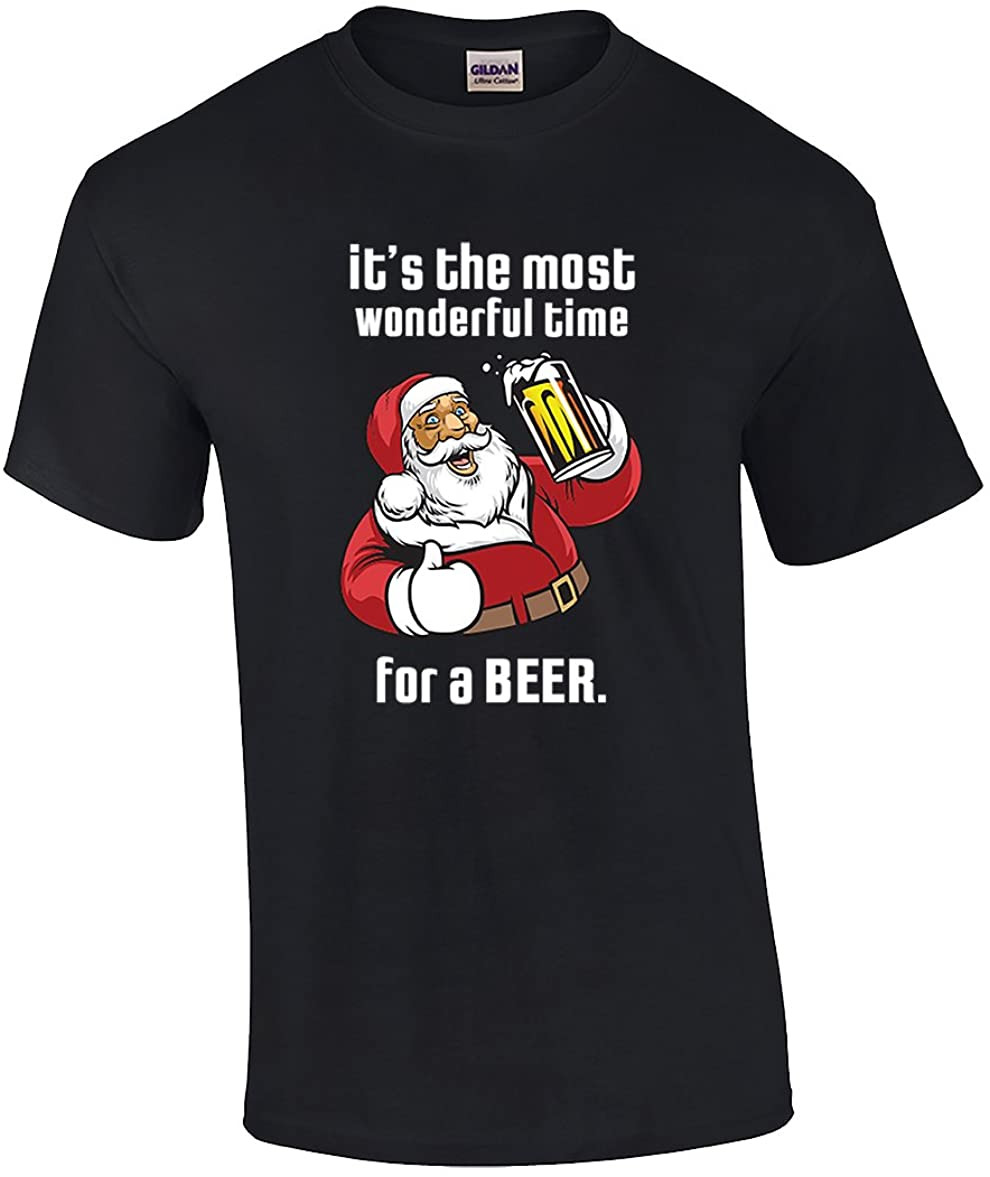 Funny Santa It's A Most Wonderful Time For A Beer Christmas Holiday T Black T-Shirt