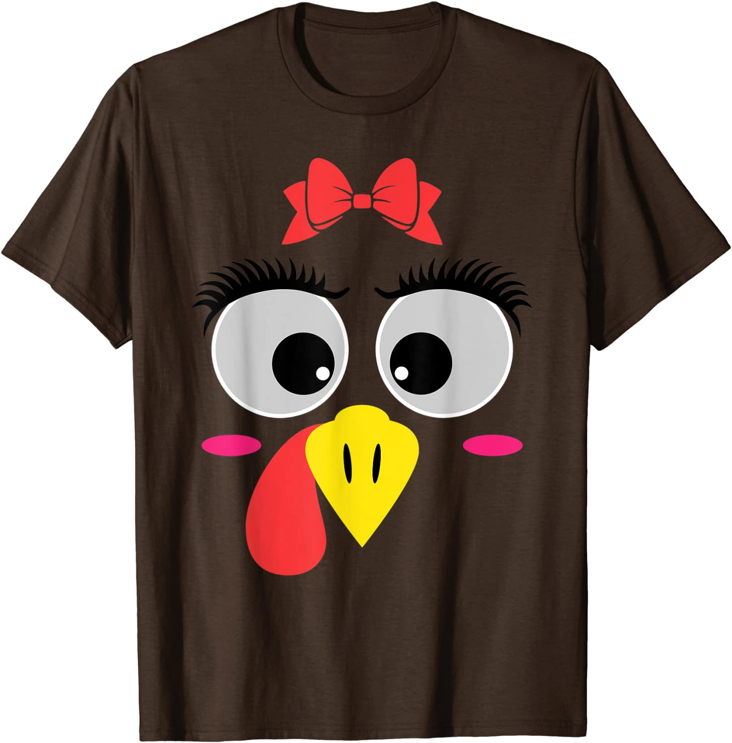 Funny Thanksgiving Day Turkey Face Girl Red Bow Costume T-Shirt