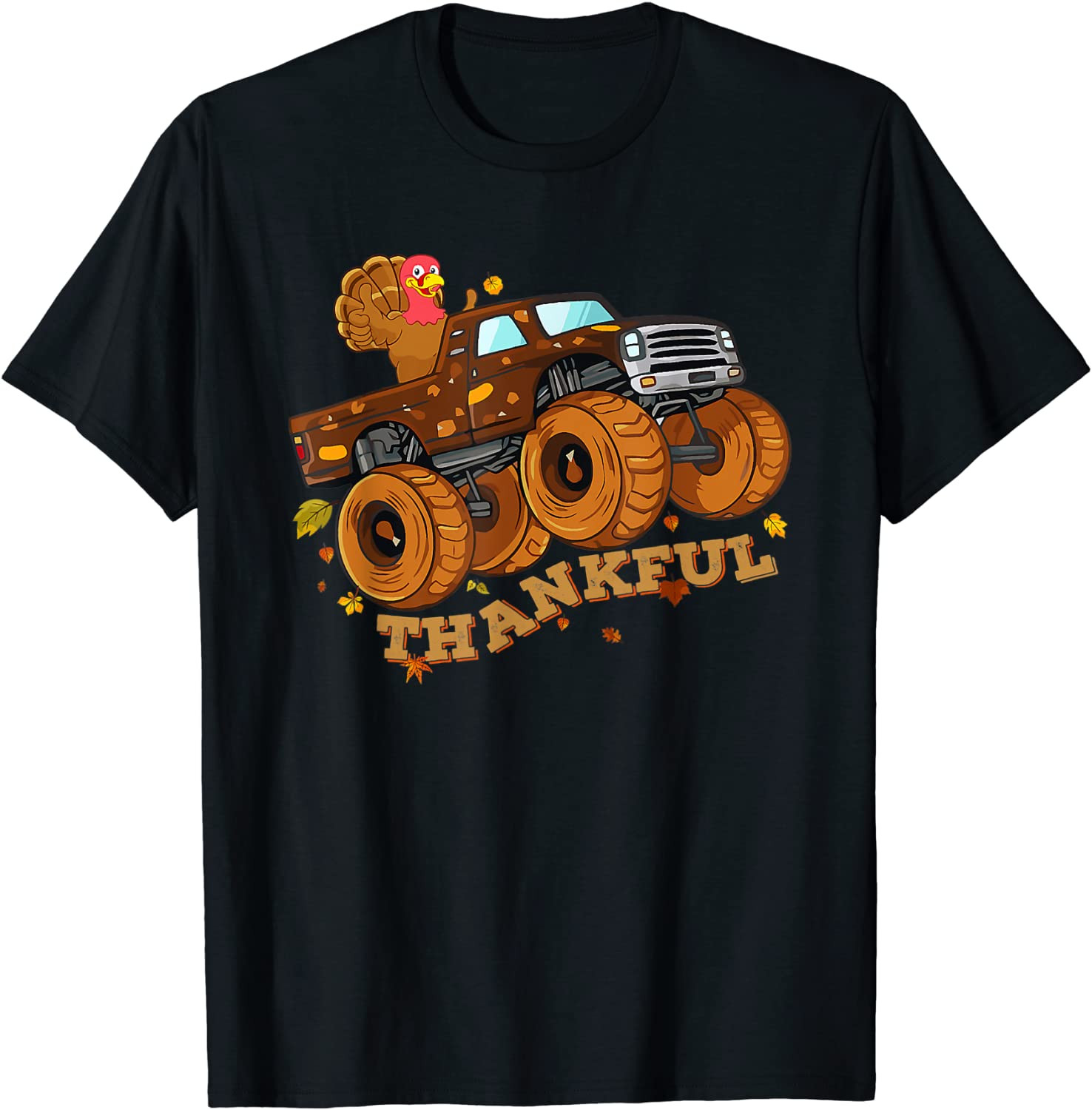Funny Thanksgiving Turkey Day Riding Monster Truck Kids Boy T-Shirt
