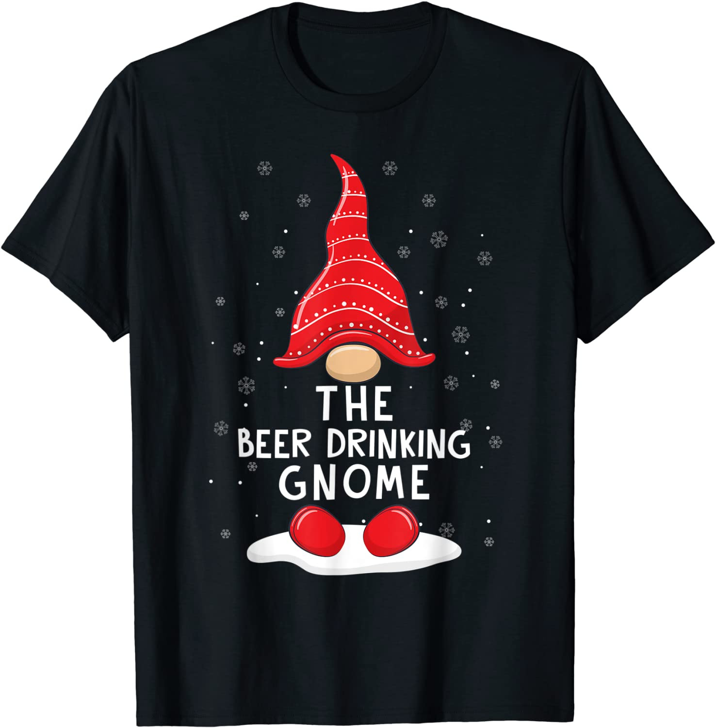 Funny The Beer Drinking Gnome Christmas Pajamas Xmas Holiday T-Shirt