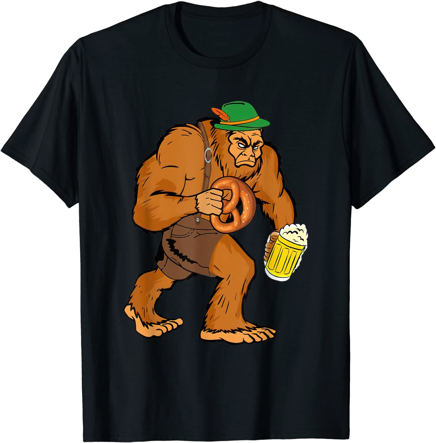 German Bigfoot Sasquatch Beer Lederhose T-Shirt