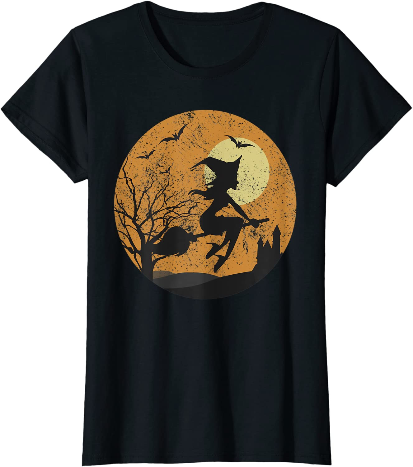 Girls Halloween Witch Riding Broom In Front Of Moon T-Shirt