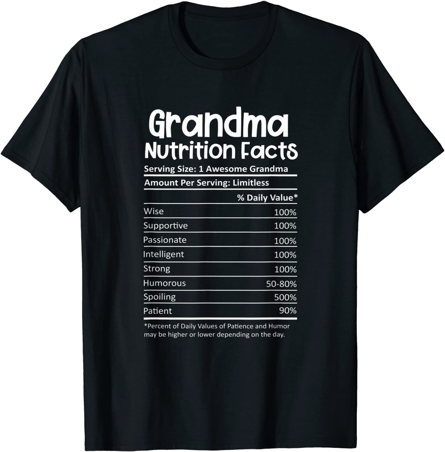 Grandma Nutrition Facts Thanksgiving Christmas Dinner T-Shirt