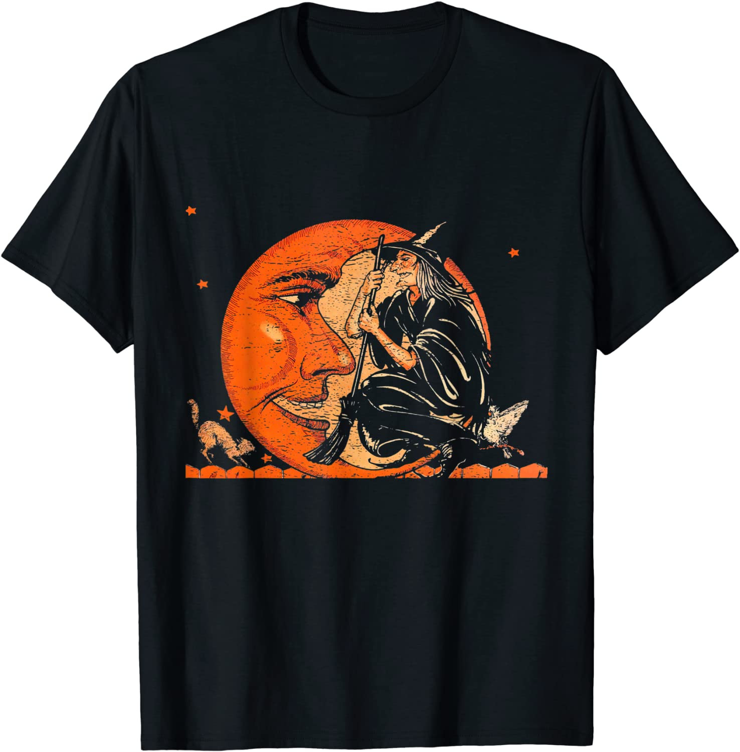 Great Vintage Witch And Moon Halloween Design T-Shirt
