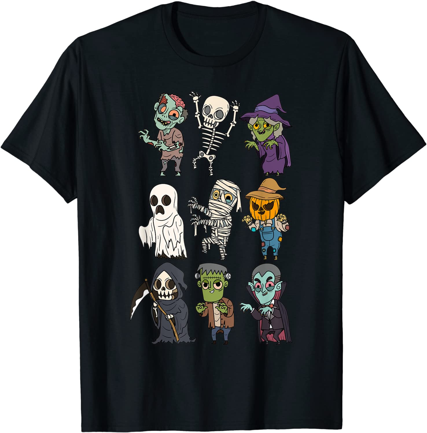 Halloween Character Skeleton Zombie Scary Pumpkin Mummy Kids T-Shirt